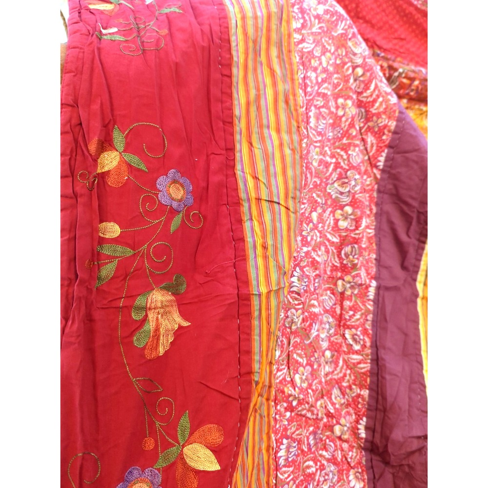 Authentic Vintage Kantha Quilt Throw 80 "x 80" Hand Stitched Pastoral Charm Boho - Picture 5 of 10